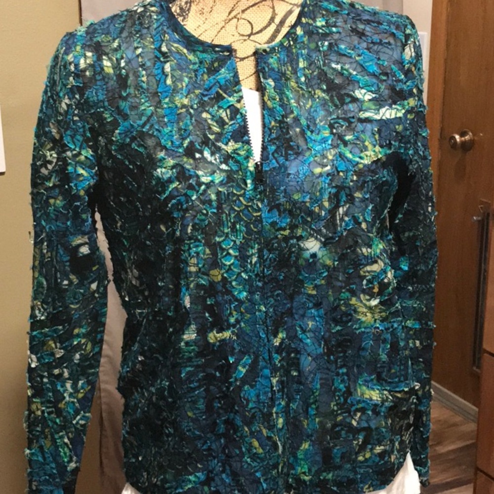 Nwot Chicos Silk Patchwork Sheer Jacket Size 0 /S… - image 1